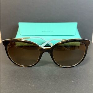 Tiffany & Co. Brown Tortoiseshell Sunglasses with Blue-Green Case